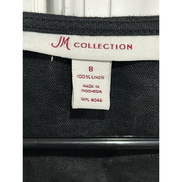 JM Collection Black Linen Tunic Top Rhinestone Detail Zipper Neck Size 8 - Picture 5 of 8